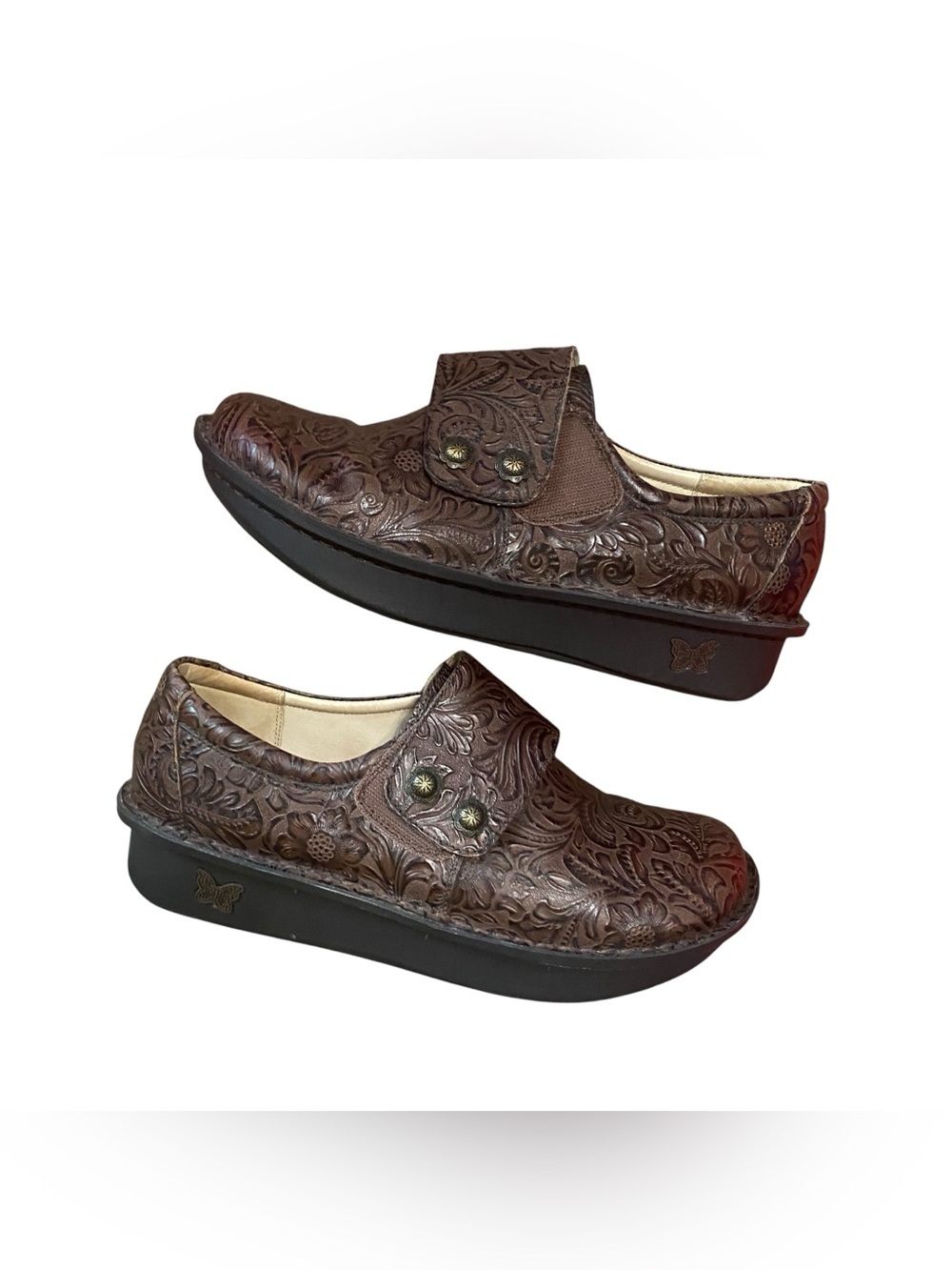 Alegria Brown Closed Toe Tooled Leather Comfort Shoe Clog Size 42 11.5/12